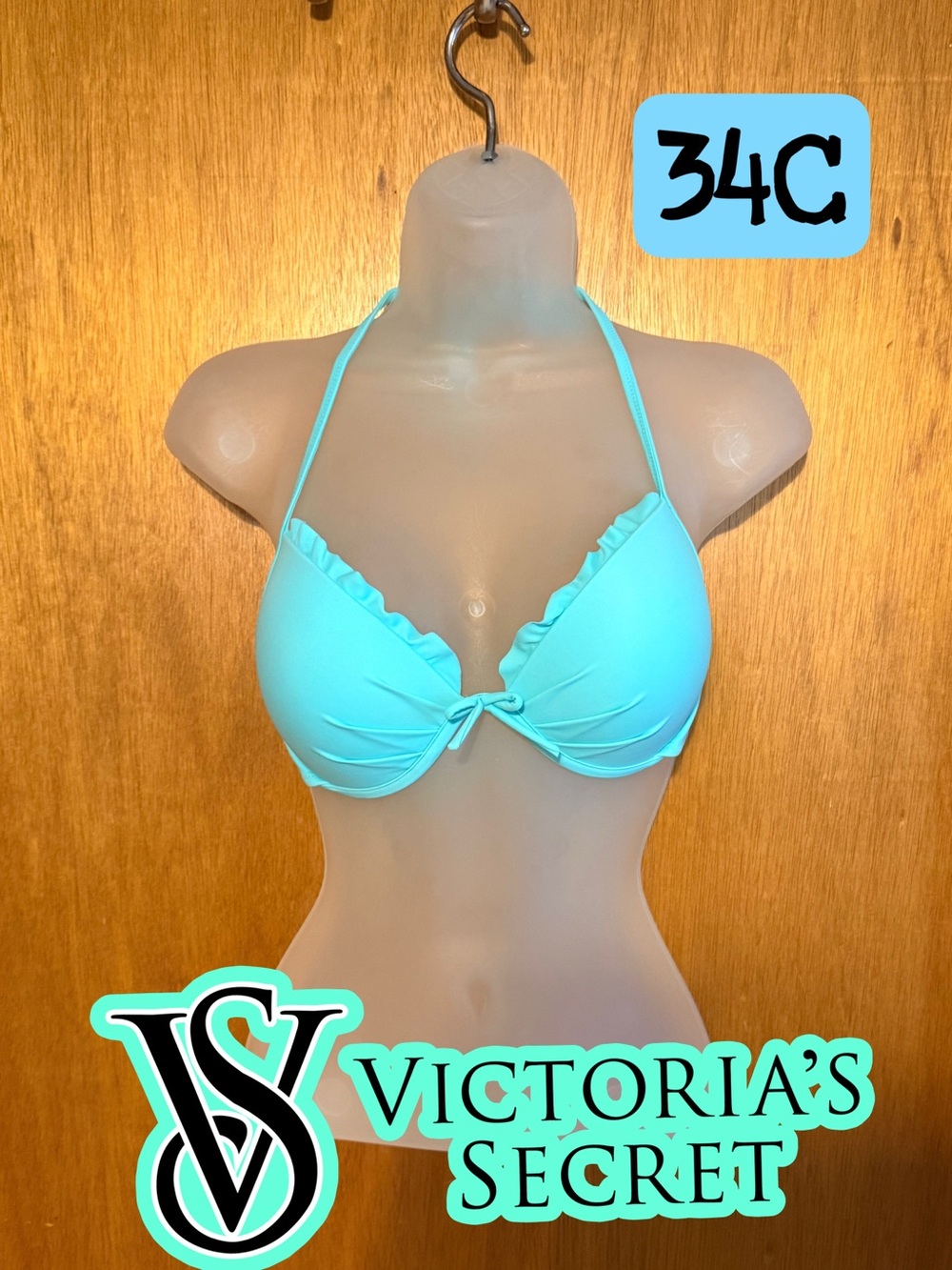 Victoria’s Secret Turquoise Ruffle Trim Halter Bikini Top - Women’s Swim 34C
